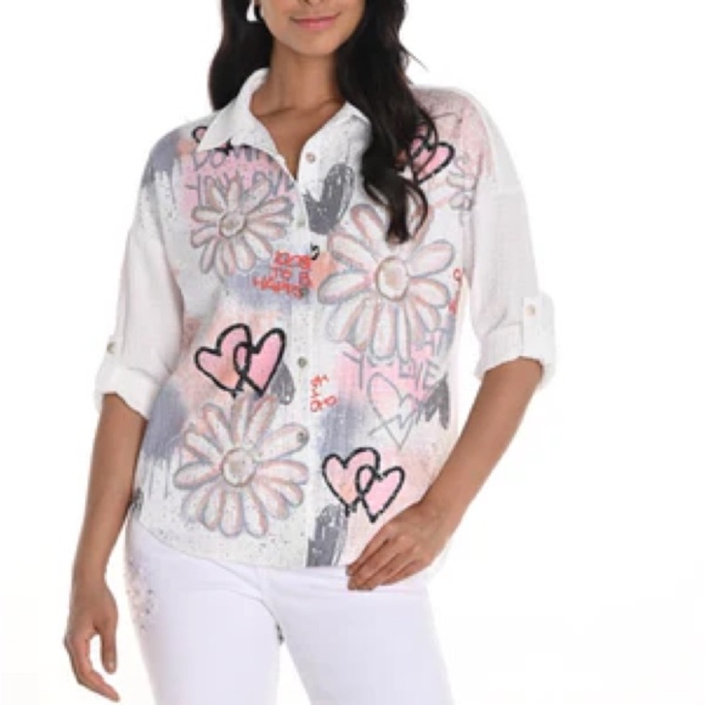 Frank Lyman Design White Textured Top with Subtle Silver Accents